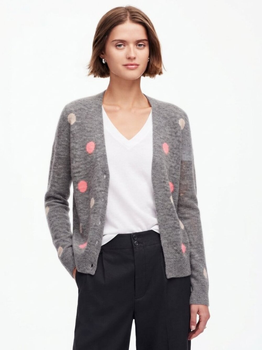 Madewell pastel polka dot gray slim cardigan